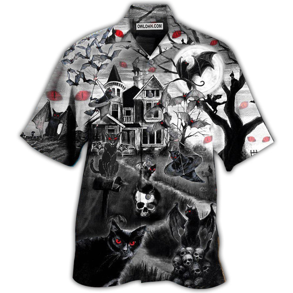 Halloween Black Cat Flying Horror Night Halloween - Hawaiian Shirt - Owl Ohh - Owl Ohh