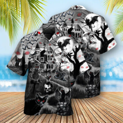 Halloween Black Cat Flying Horror Night Halloween - Hawaiian Shirt - Owl Ohh - Owl Ohh