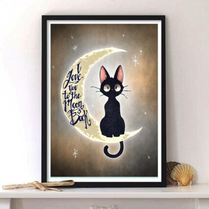 Black Cat I Love You To The Moon And Back - Vertical Poster - Owl Ohh - Owl Ohh