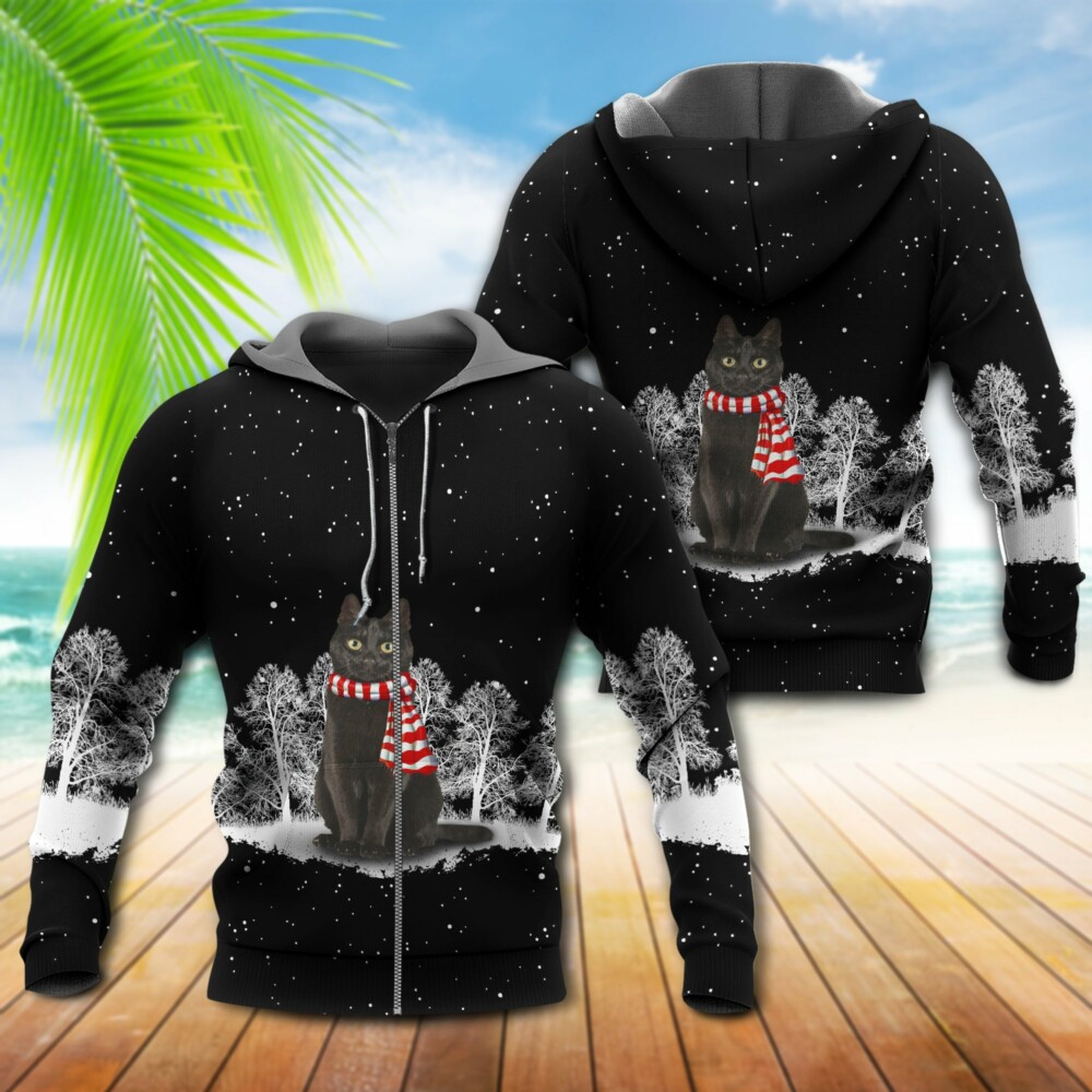 Black Cat In Snow Night Black - Hoodie - Owl Ohh - Owl Ohh