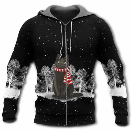 Black Cat In Snow Night Black - Hoodie - Owl Ohh - Owl Ohh