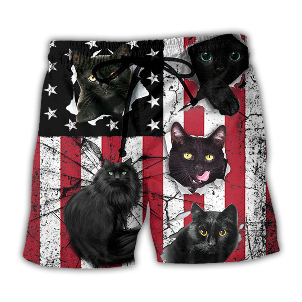 Black Cat Independence Day - Beach Short - Owl Ohh - Owl Ohh