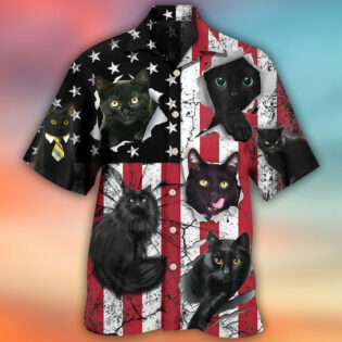 Black Cat Independence Day - Hawaiian Shirt - Owl Ohh - Owl Ohh