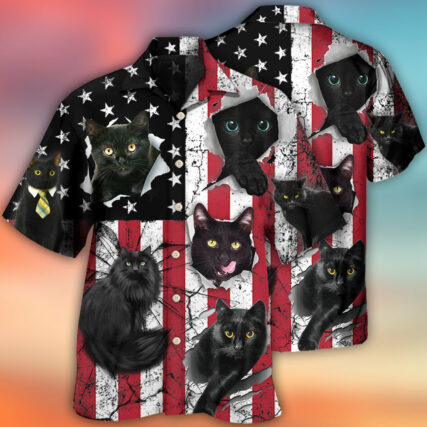 Black Cat Independence Day - Hawaiian Shirt - Owl Ohh - Owl Ohh