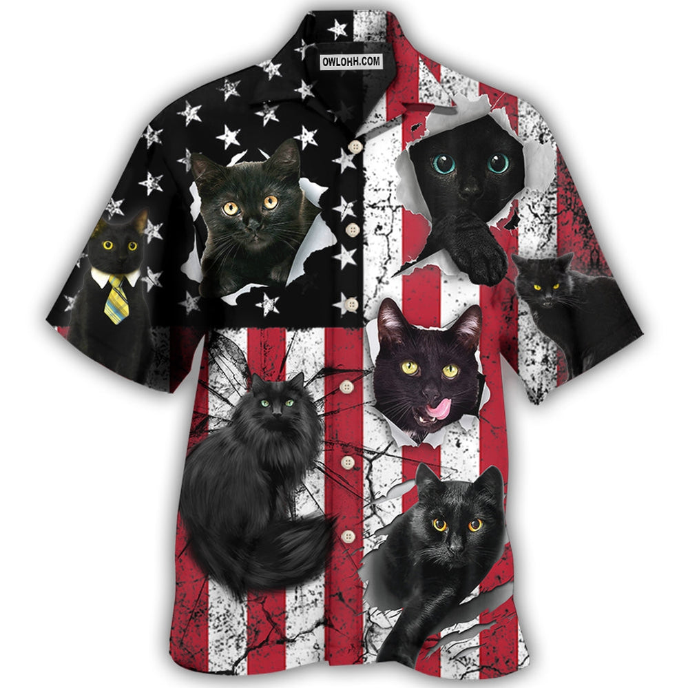 Black Cat Independence Day - Hawaiian Shirt - Owl Ohh - Owl Ohh