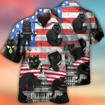 Black Cat Independence Day America - Hawaiian Shirt - Owl Ohh - Owl Ohh