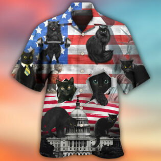 Black Cat Independence Day America - Hawaiian Shirt - Owl Ohh - Owl Ohh