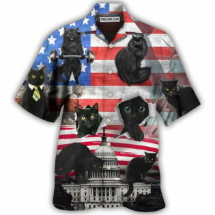 Black Cat Independence Day America - Hawaiian Shirt - Owl Ohh - Owl Ohh