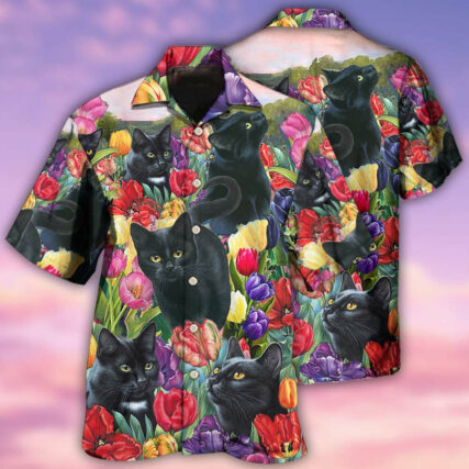 Black Cat Love Flowers Colorfull - Hawaiian Shirt - Owl Ohh - Owl Ohh