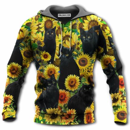 Black Cat Love Sunflower - Hoodie - Owl Ohh - Owl Ohh