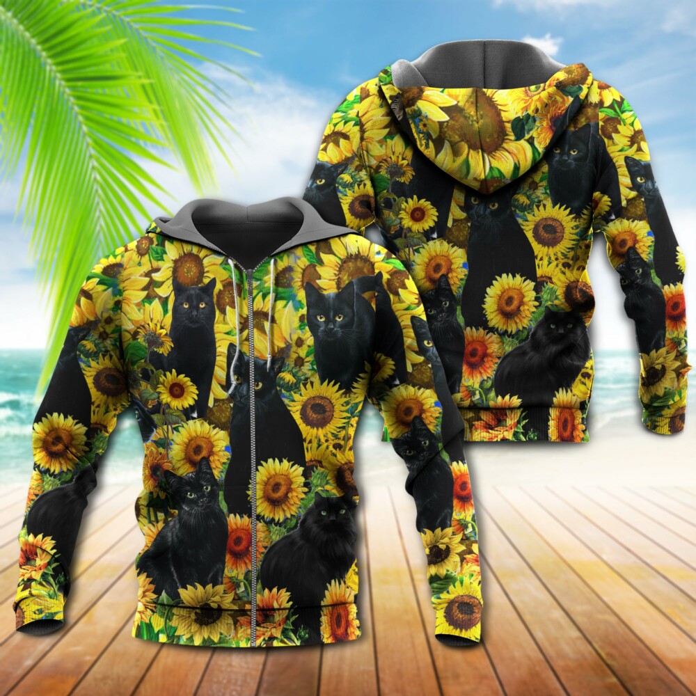 Black Cat Love Sunflower - Hoodie - Owl Ohh - Owl Ohh