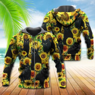 Black Cat Love Sunflower - Hoodie - Owl Ohh - Owl Ohh