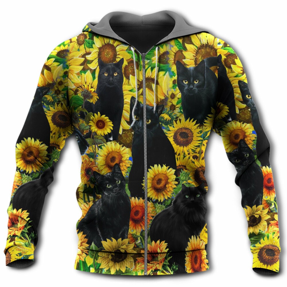 Black Cat Love Sunflower - Hoodie - Owl Ohh - Owl Ohh
