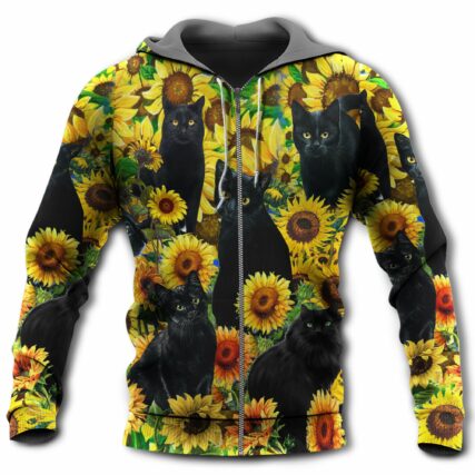 Black Cat Love Sunflower - Hoodie - Owl Ohh - Owl Ohh