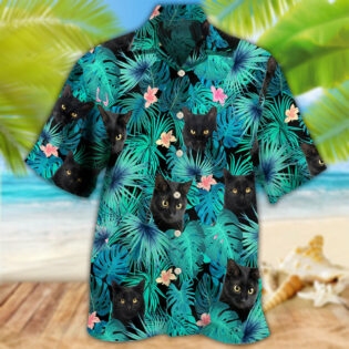 Black Cat Lover Tropical Leaf - Hawaiian Shirt - Owl Ohh - Owl Ohh