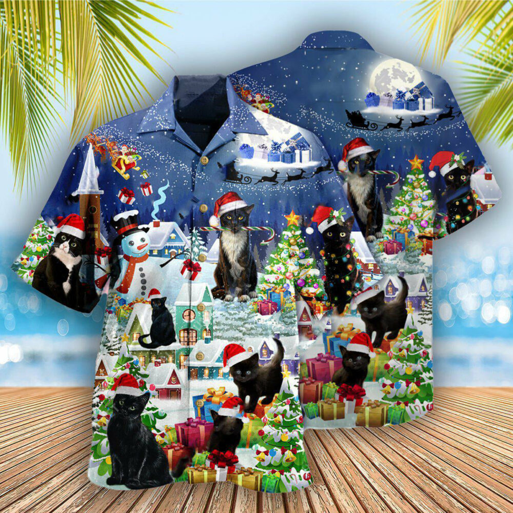 Black Cat Merry Catmas - Hawaiian Shirt - Owl Ohh - Owl Ohh