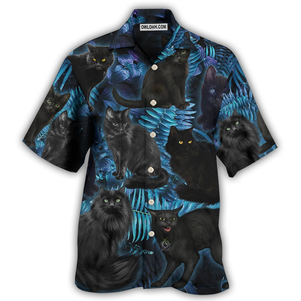 Black Cat Midnight In Jungle - Hawaiian Shirt - Owl Ohh for men and women, kids - Owl Ohh