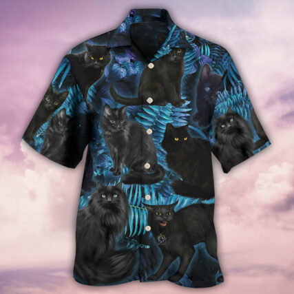 Black Cat Midnight In Jungle - Hawaiian Shirt - Owl Ohh for men and women, kids - Owl Ohh
