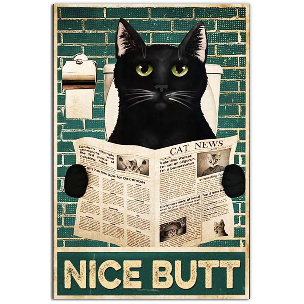 Black Cat Newspaper Nice Butt - Vertical Poster - Owl Ohh - Owl Ohh