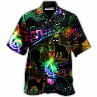 Black Cat The Magical Light Cats On Music Notes - Hawaiian Shirt - Owl Ohh - Owl Ohh