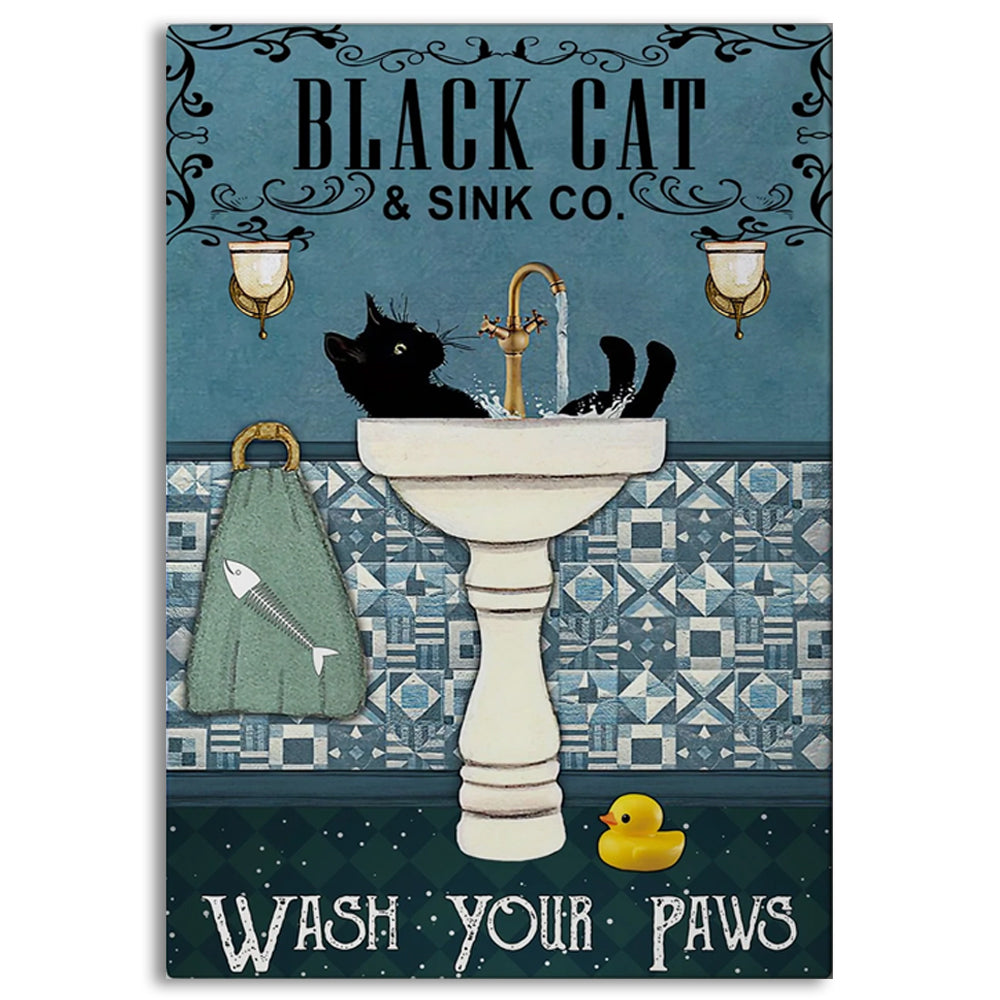 Black Cat Wash Your Paws - Vertical Poster - Owl Ohh - Owl Ohh
