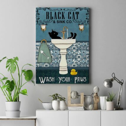 Black Cat Wash Your Paws - Vertical Poster - Owl Ohh - Owl Ohh