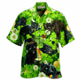Black Cat Love Green Leaf - Hawaiian Shirt - Owl Ohh - Owl Ohh