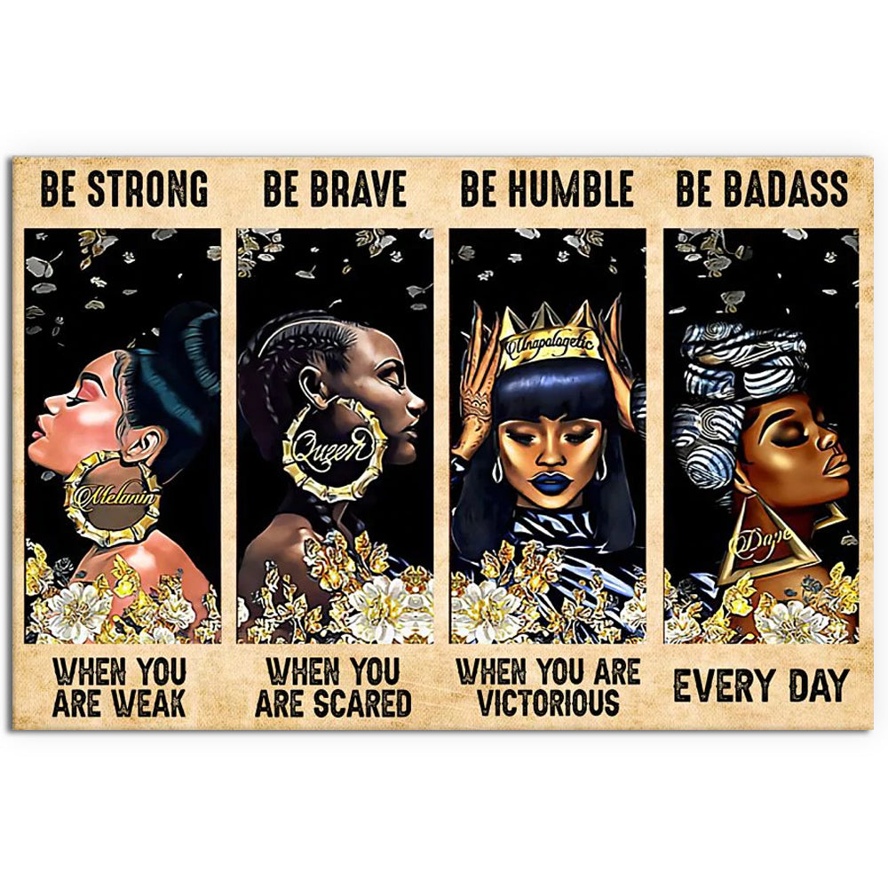Black Woman Queen Be Strong Be Brave Be Humble - Horizontal Poster - Owl Ohh - Owl Ohh