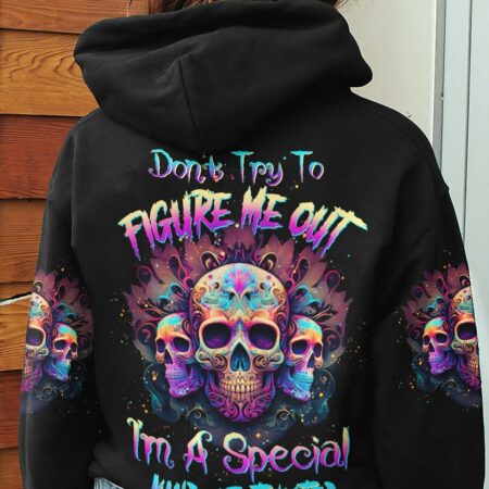 DON'T TRY TO FIGURE ME OUT 3 SKULLS COLORFUL ALL OVER PRINT - TLTW3003232