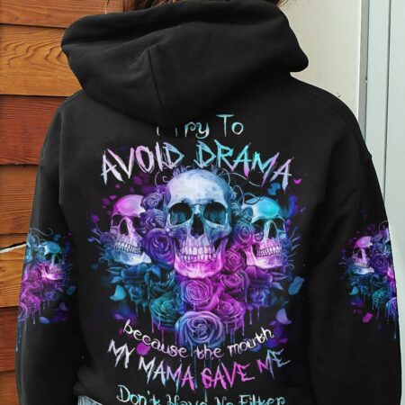 I TRY TO AVOID DRAMA PURPLE ROSE SKULLS OVER PRINT - TLNZ0602234