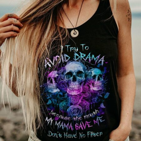 I TRY TO AVOID DRAMA PURPLE ROSE SKULLS OVER PRINT - TLNZ0602234