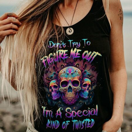 DON'T TRY TO FIGURE ME OUT 3 SKULLS COLORFUL ALL OVER PRINT - TLTW3003232