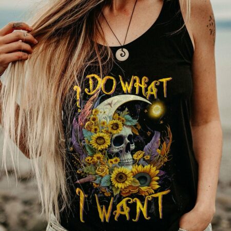 I DO WHAT I WANT CRESCENT MOON SUNFLOWER SKULL ALL OVER PRINT - TLTW2103236