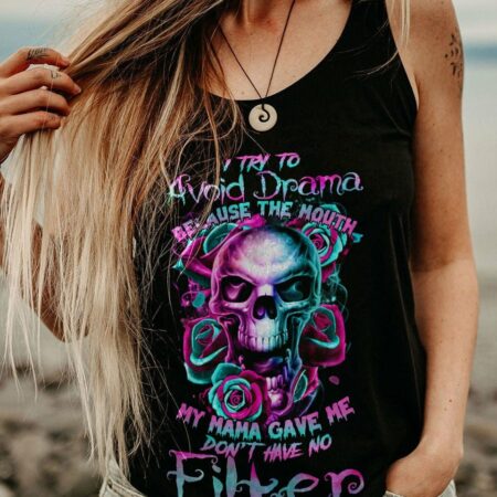 I TRY TO AVOID DRAMA FIRE SKULL ROSE ALL OVER PRINT - TLTR2701233