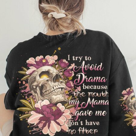 I TRY TO AVOID DRAMA SMOKE SKULL ALL OVER PRINT - YHHG2803231