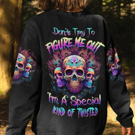 DON'T TRY TO FIGURE ME OUT 3 SKULLS COLORFUL ALL OVER PRINT - TLTW3003232