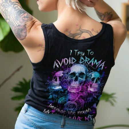 I TRY TO AVOID DRAMA PURPLE ROSE SKULLS OVER PRINT - TLNZ0602234