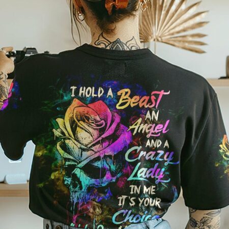 I HOLD A BEAST AN ANGEL SKETCH ROSE SKULL ALL OVER PRINT - TLTW0603233