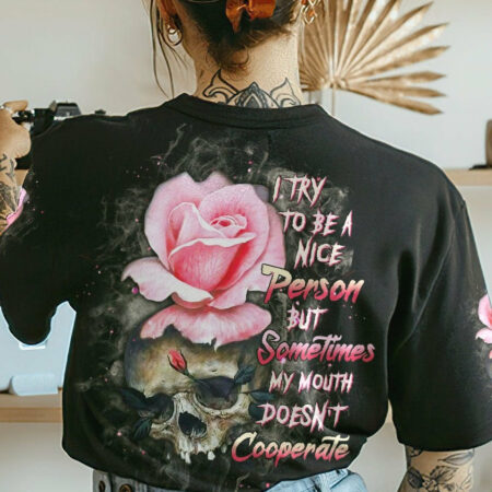 I TRY TO BE A NICE PERSON ROSE SKULL ALL OVER PRINT - TLTW2104232