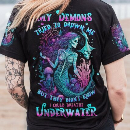 MY DEMONS TRIED TO DROWN ME MERMAID SKELETON ALL OVER PRINT - TLTW2404233