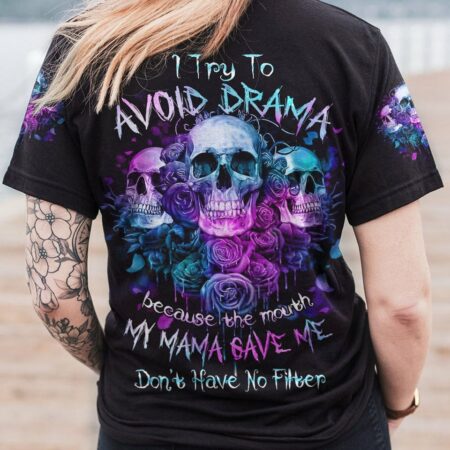 I TRY TO AVOID DRAMA PURPLE ROSE SKULLS OVER PRINT - TLNZ0602234