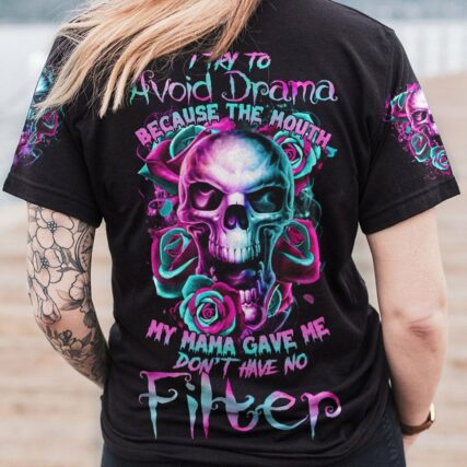 I TRY TO AVOID DRAMA FIRE SKULL ROSE ALL OVER PRINT - TLTR2701233