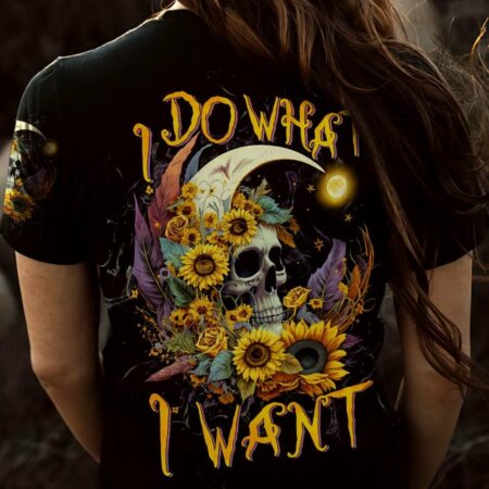 I DO WHAT I WANT CRESCENT MOON SUNFLOWER SKULL ALL OVER PRINT - TLTW2103236