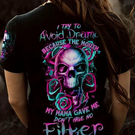 I TRY TO AVOID DRAMA FIRE SKULL ROSE ALL OVER PRINT - TLTR2701233