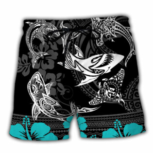 Blue Ocean Love Life Shark Pattern - Beach Short - Owl Ohh - Owl Ohh
