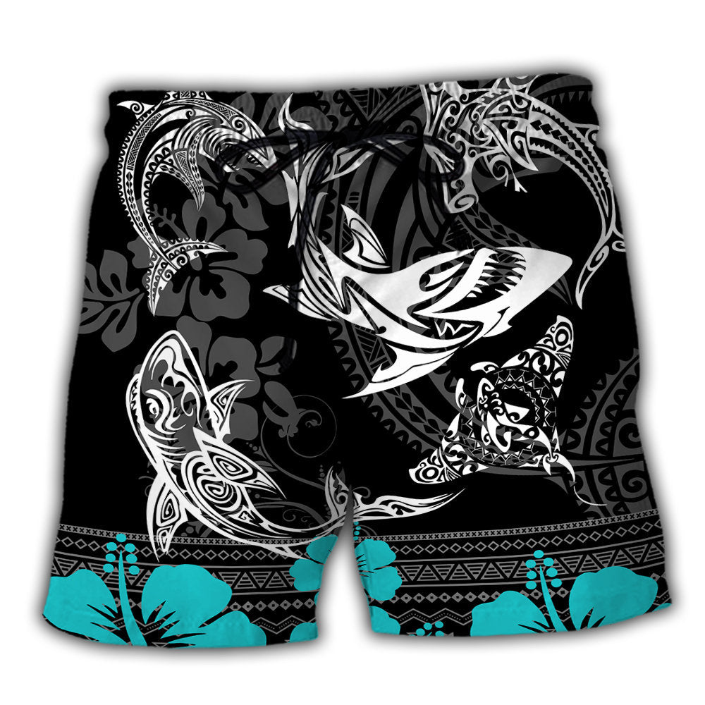Blue Ocean Love Life Shark Pattern - Beach Short - Owl Ohh - Owl Ohh