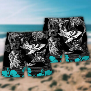 Blue Ocean Love Life Shark Pattern - Beach Short - Owl Ohh - Owl Ohh