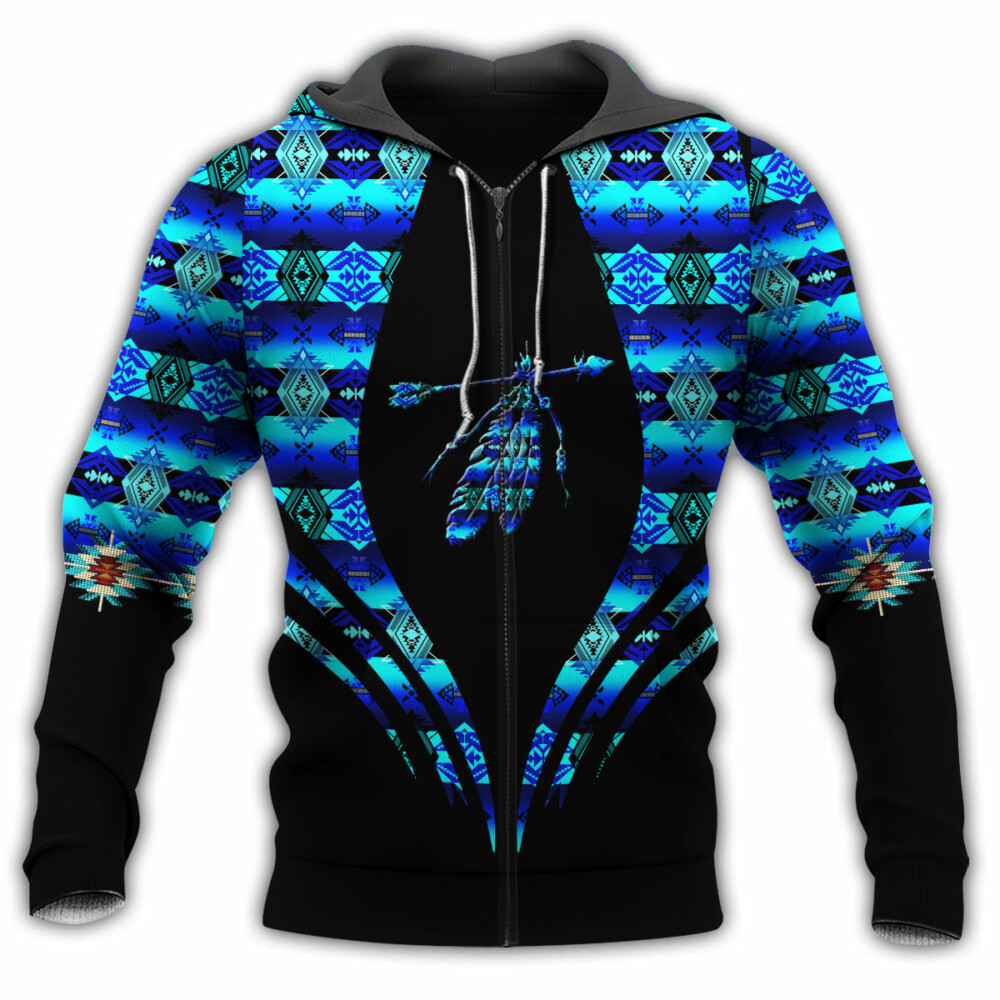 Feather Native American Blue Pattern - Hoodie - Owl Ohh - Owl Ohh