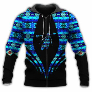 Feather Native American Blue Pattern - Hoodie - Owl Ohh - Owl Ohh