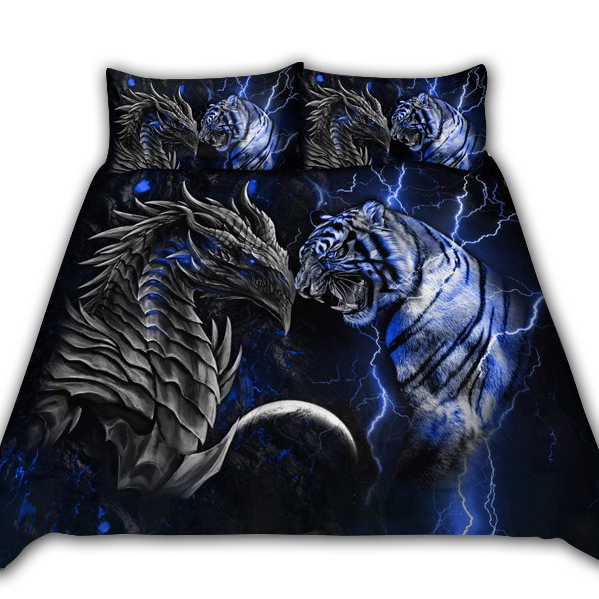 Dragon And Tiger Fighting Blue - Bedding Cover - Owl Ohh - Owl Ohh